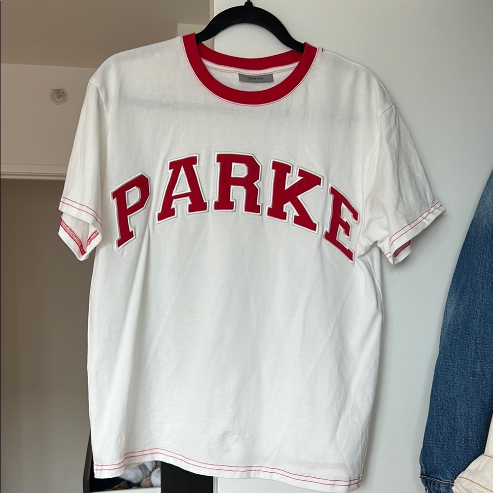 White and Red Short Sleeve Tee
